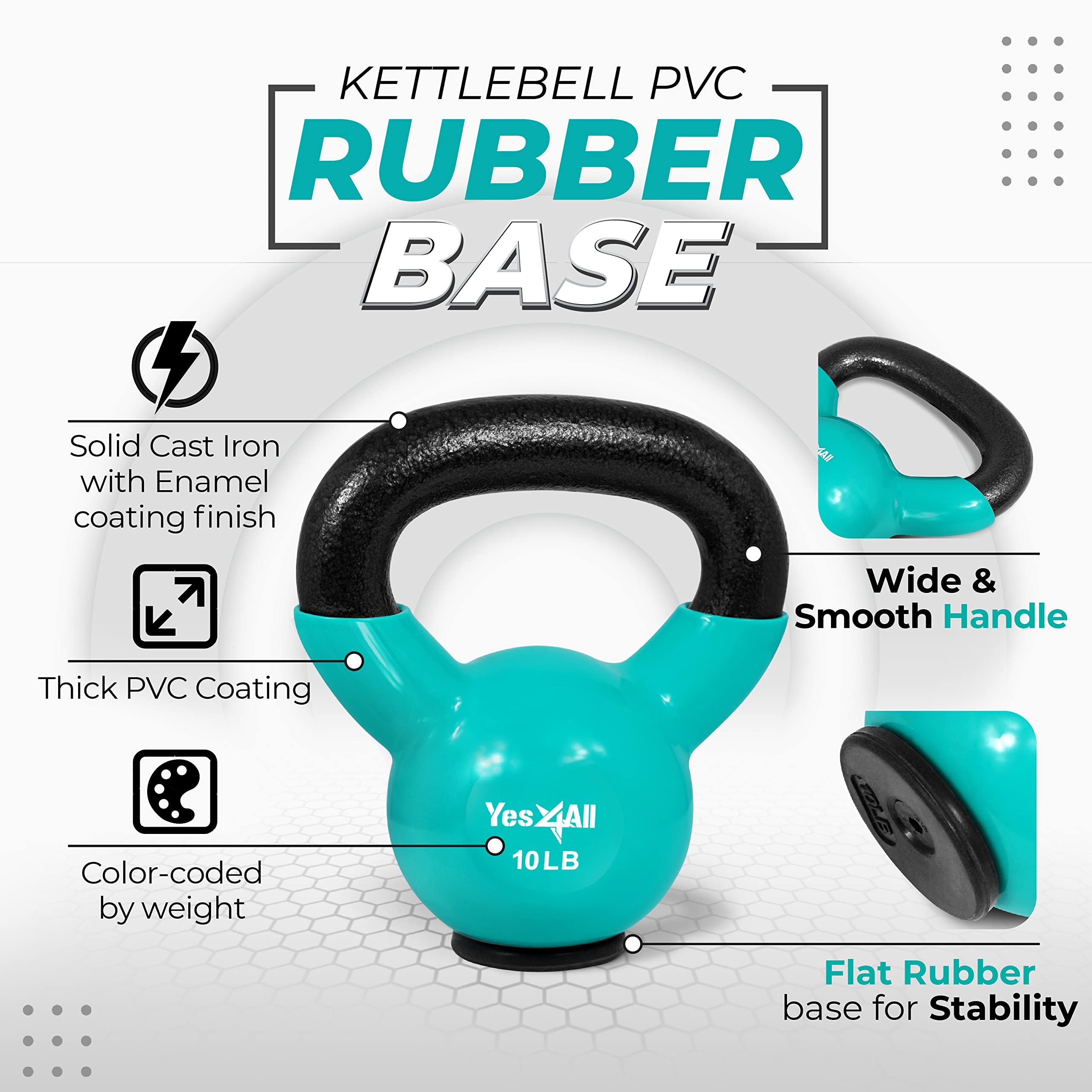 Yes4All Vinyl Coated Kettlebell with Protective Rubber Base, Strength Training Kettlebells for Weightlifting, Conditioning, Strength & Core Training (10 lbs - Mint) 🍁 All In One Marketplace Canada
