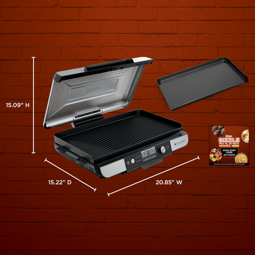 Ninja Sizzle Pro XL 20-Inch Indoor Griddle + Grill, Detachable Ventilated Lid, Grease Control, Ceramic Nonstick Plates, Even Edge-to-Edge Cooking, Extra Large Capacity, Versatile, Silver, GX101C 🍁 All In One Marketplace Canada