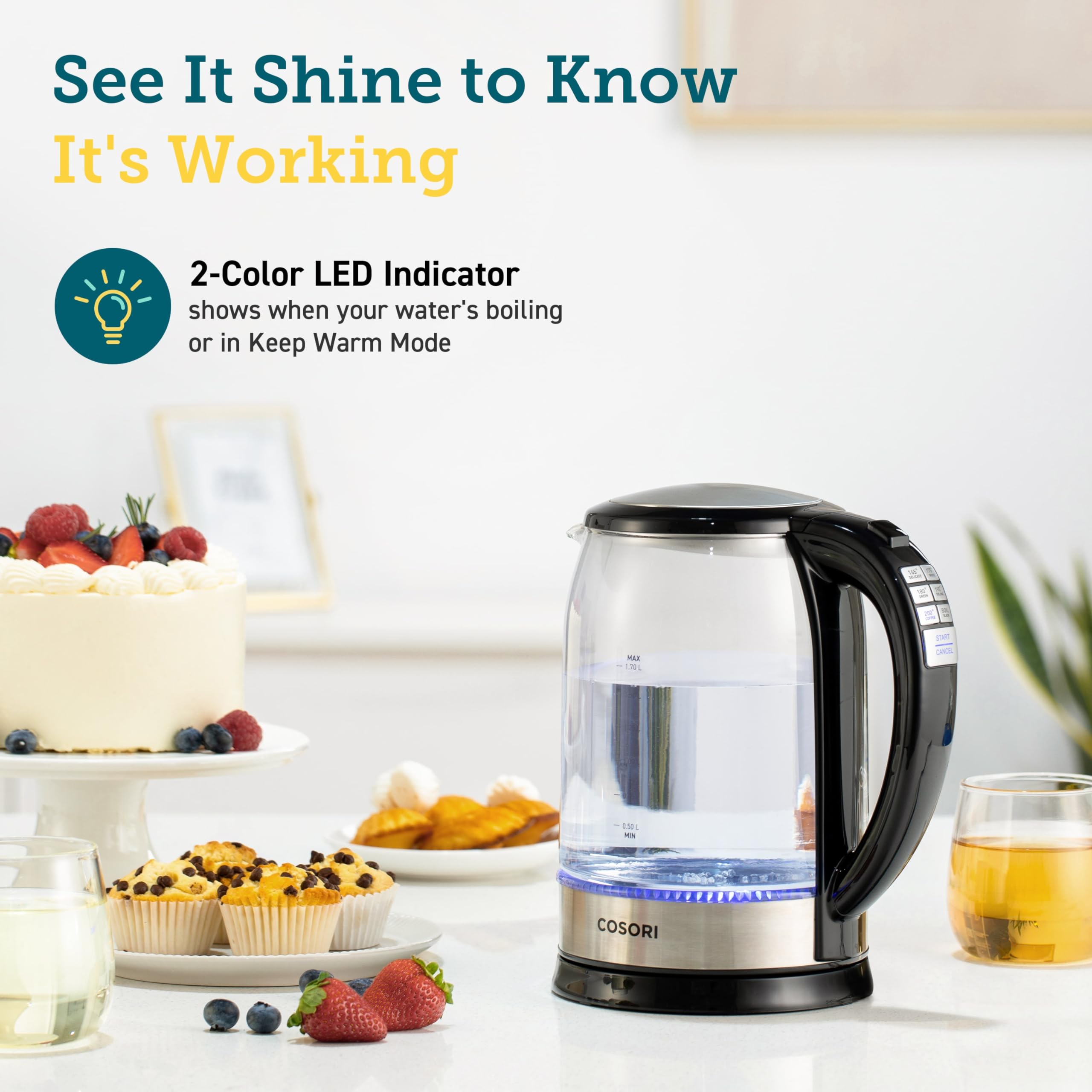 Cosori Electric Kettle, 6 Temperature Presets, 1.7L Glass Tea Kettle, Black 🍁 All In One Marketplace Canada