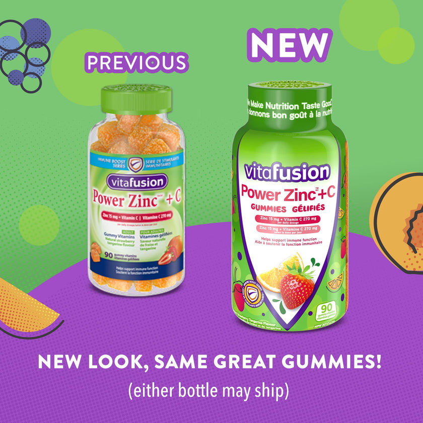 Vitafusion Power Zinc + C Gummy Vitamins - Helps Support Immune Function, Antioxidants, Healthy Hair, Skin, and Nails, One Month Supply - 90 Count 🍁 All In One Marketplace Canada