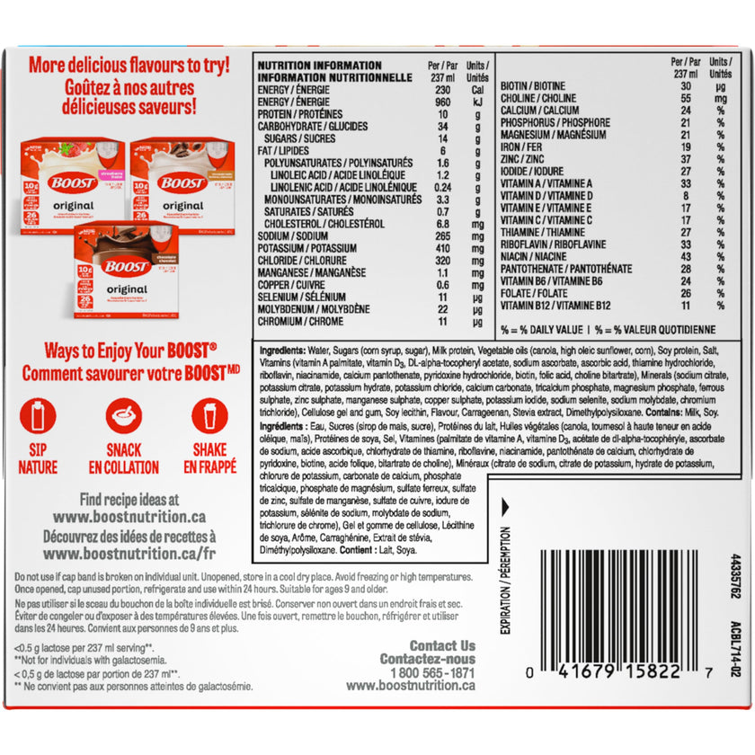 BOOST Original Meal Replacement Drink, Vanilla, 6x237ml, Case Pack of 4, Packaging May Vary 🍁 All In One Marketplace Canada