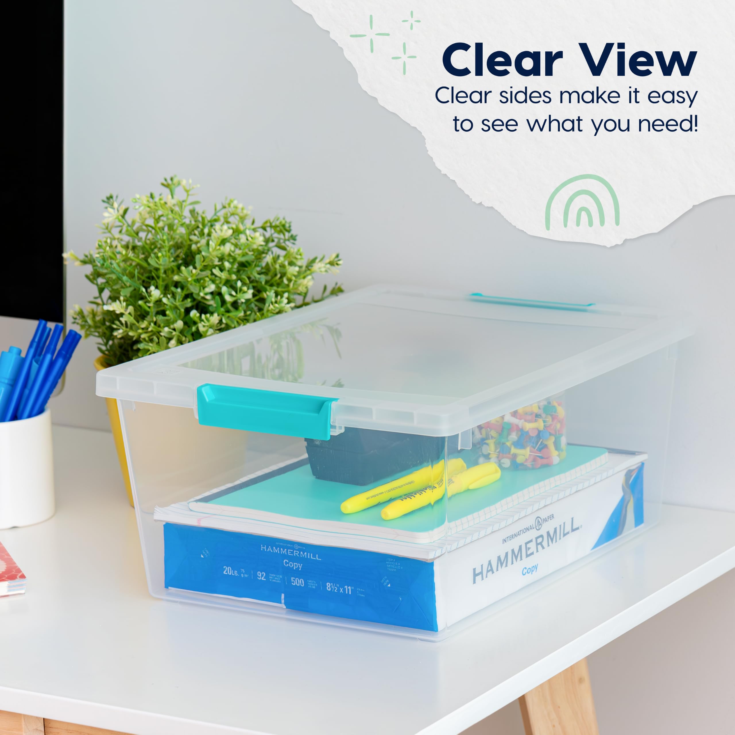 IRIS USA 11.4 L (12 US Qt) Large Deep Clip Box, 4 Pack, Clear Plastic Storage Container Bins with Latching Lids, Organizer for Home, Office and Classroom, Stackable Nestable, Seafoam Blue Buckles 🍁 All In One Marketplace Canada