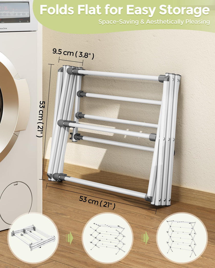 APEXCHASER Clothes Drying Rack, Expandable Drying Rack Clothes, Collapsible 3 Tiers Foldable Laundry Rack Indoor, for Baby Clothe Towels Bibs, White, 37.6inch 🍁 All In One Marketplace Canada