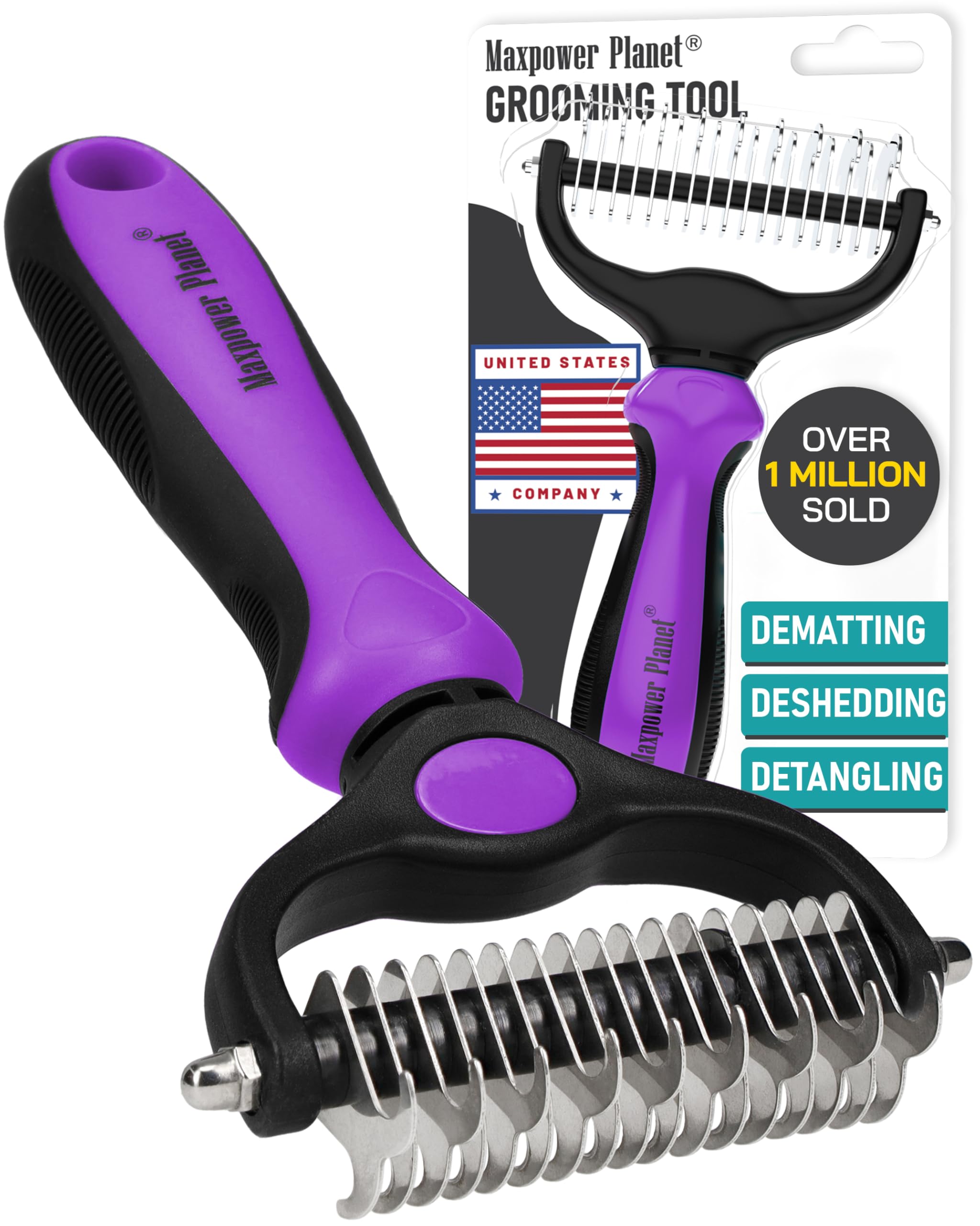 Maxpower Planet Pet Grooming Brush - Double Sided Shedding, Dematting - Undercoat Rake for Dogs - Dog Grooming Brush - Deshedding Brush for Dogs - Dog Brush, Cat Brush, Reduce Shedding by 95%, Purple 🍁 All In One Marketplace Canada