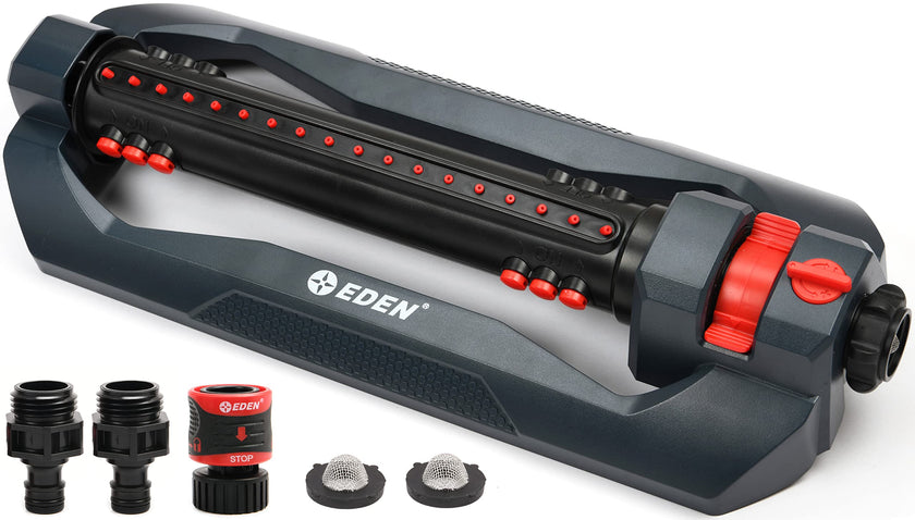 Eden 96212 Turbo Oscillating Sprinkler | Covers Up to 4,400 sq. ft., 18 Precision Nozzles, Adjustable Range, Flow Control, Triple Nozzle Width Switches, Turbo Drive Motor, Quick Connect Bundle 🍁 All In One Marketplace Canada