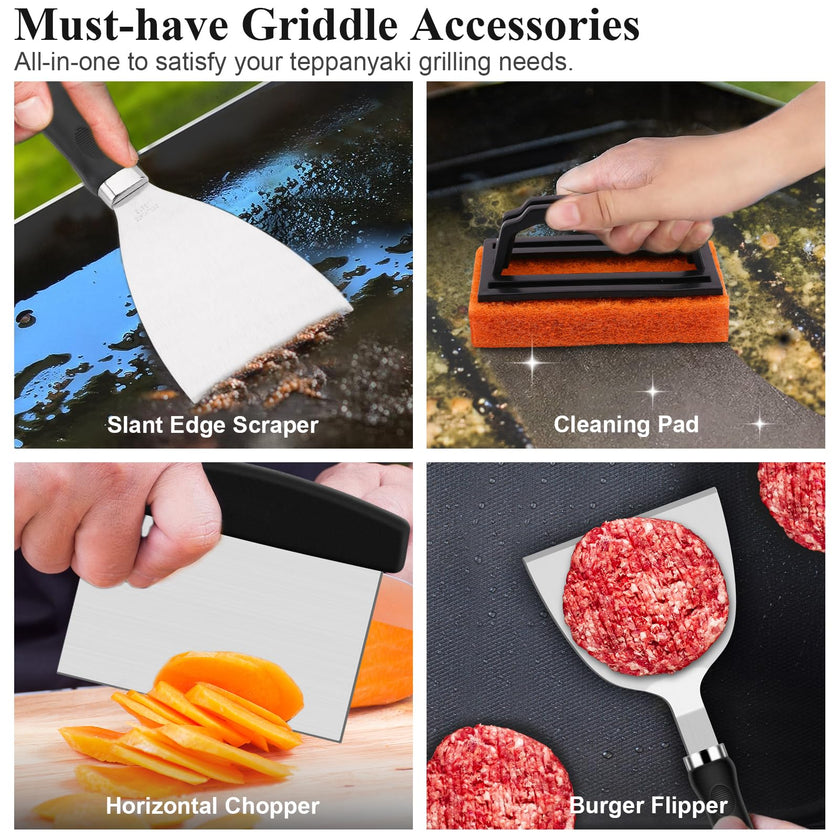 27pcs Griddle Accessories Kit for Blackstone, Professional Hibachi Flat Top Grill Tools, Enlarged Spatula Gift Set with Basting Cover，Burger Press Patty Maker for Outdoor BBQ Teppanyaki 🍁 All In One Marketplace Canada
