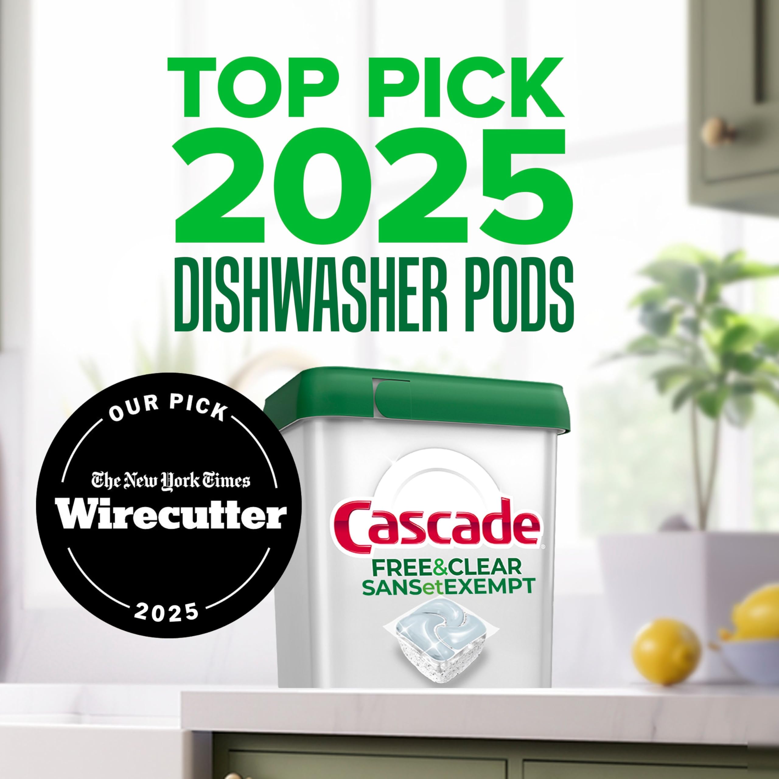 Cascade Free & Clear Dishwasher Detergent Pods, Dish Detergent Soap, 0% Added Perfume, Chlorine Beach & Dye, Unscented, 51 Count 🍁 All In One Marketplace Canada