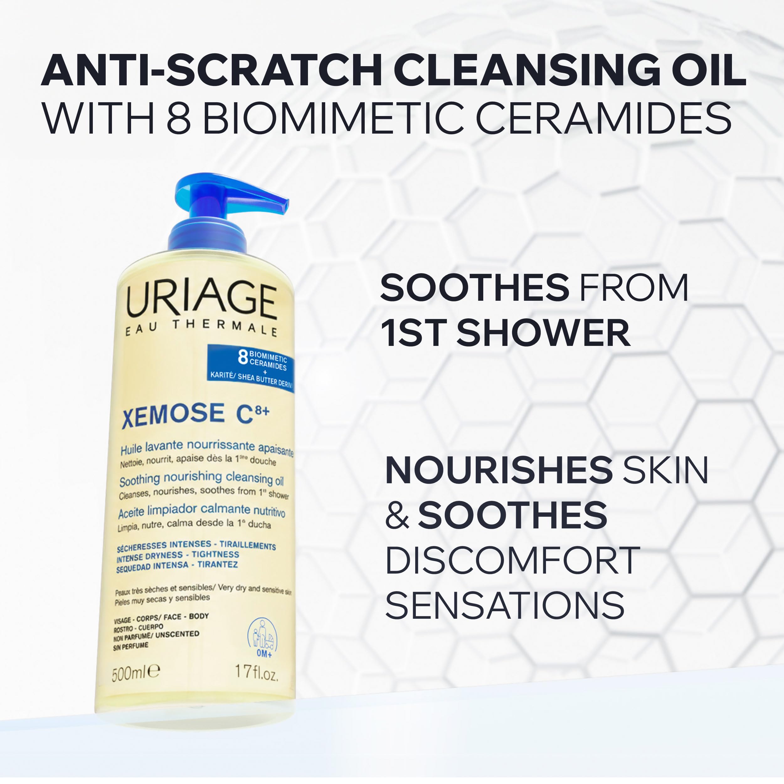 Uriage Xémose Cleansing Soothing Oil - Face & Body Cleanser & Shower Gel - Long-Lasting Comfort For Dry, Sensitive Skin Prone to Atopic Eczema - Soap-free, Fragrance-free For Your Whole Family - 500ml 🍁 All In One Marketplace Canada