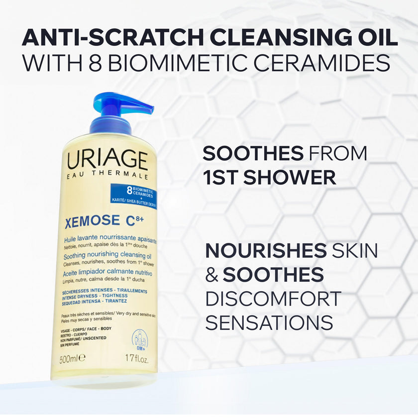 Uriage Xémose Cleansing Soothing Oil - Face & Body Cleanser & Shower Gel - Long-Lasting Comfort For Dry, Sensitive Skin Prone to Atopic Eczema - Soap-free, Fragrance-free For Your Whole Family - 500ml 🍁 All In One Marketplace Canada