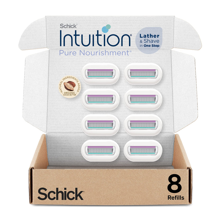 Schick Intuition Pure Nourishment Razors for Women |Replacement Refills for any Intuition Handles| 4- Blade Refill with Coconut Milk and Almond Oil, 8 Count Razor Refills 🍁 All In One Marketplace Canada