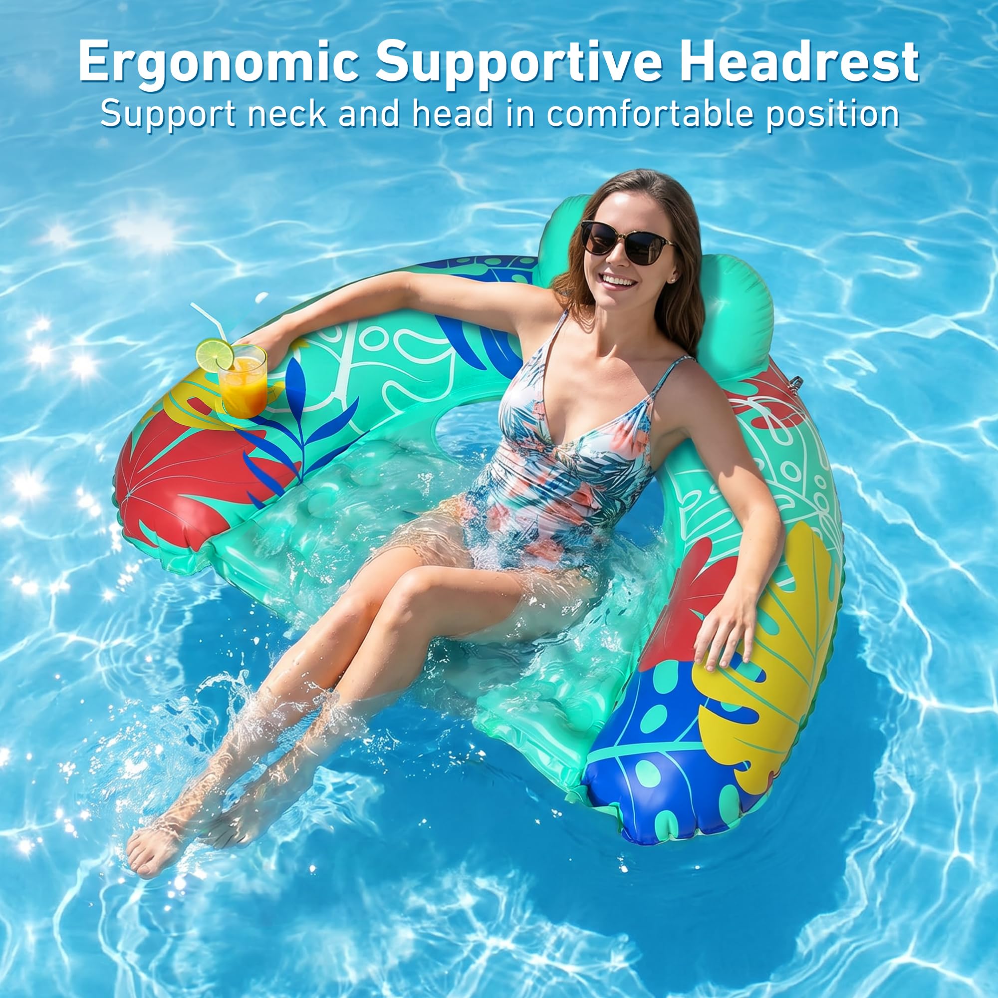 SEETOHOME 3 Pack Pool Floaties for Adults, Inflatable Pool Float Chair Adult Size with Backrest & Cup Holder Floating Pool Chair Floaties for Adults Beaches, Lakes, Rivers, Parties Water Fun 🍁 All In One Marketplace Canada
