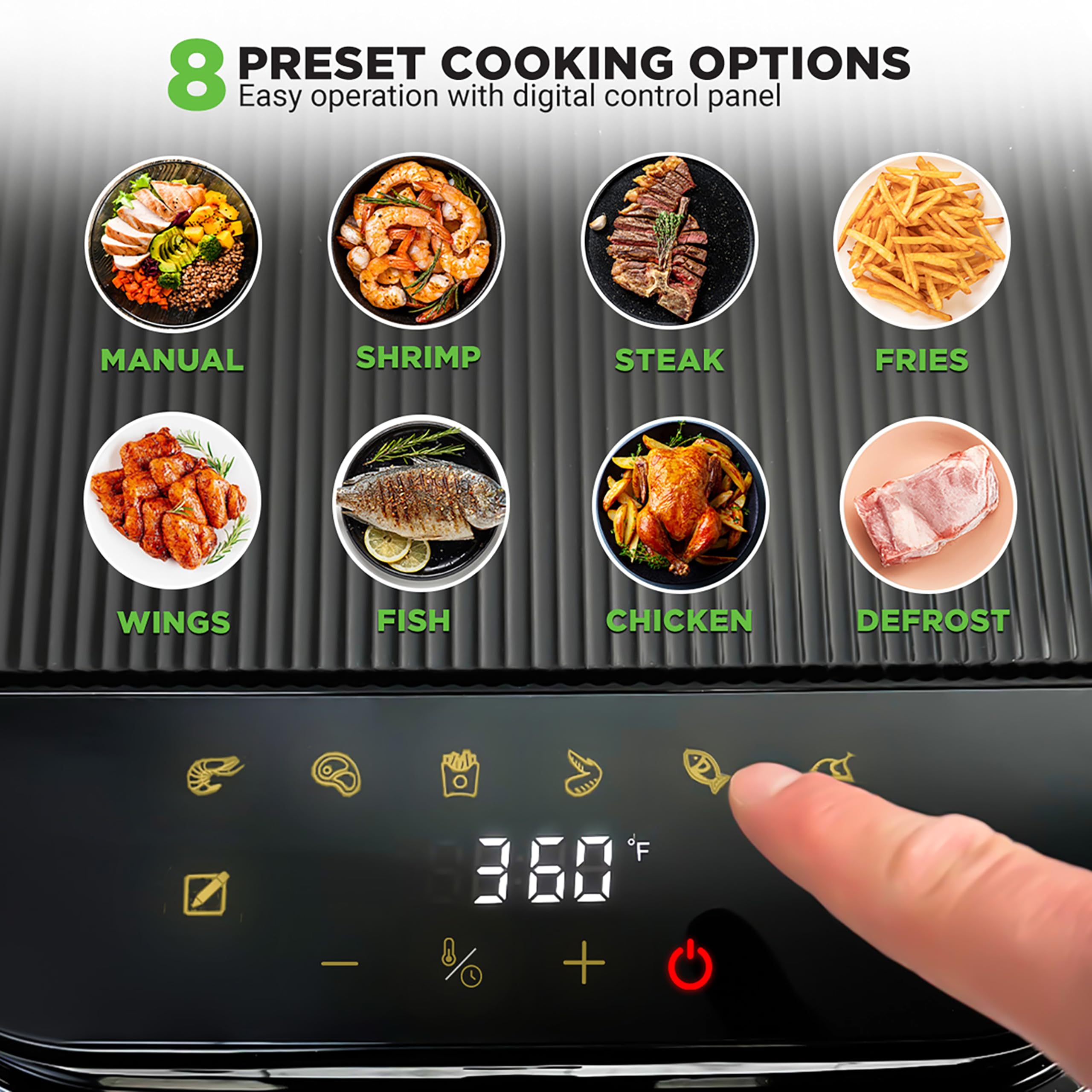 Nutrichef 5.8 Quart Air Fryer | 8-1 Preset Cook Modes | Transparent Fry Bowl for Best Cooking Results | Cook Shrimp, Steak, Fries, Wings, Chicken & More | Precise Temperature Control & Time | White 🍁 All In One Marketplace Canada
