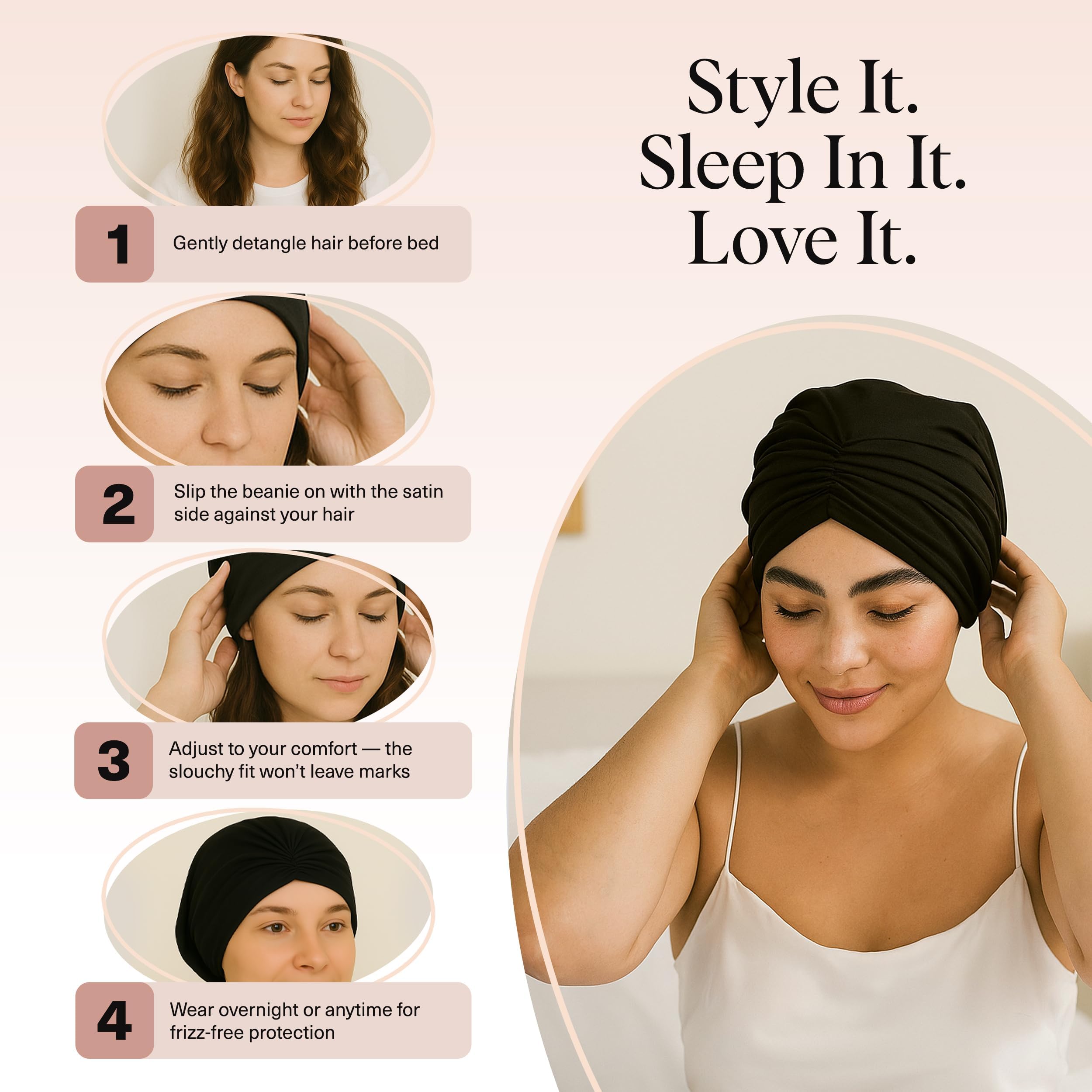 Kitsch Satin Lined Beanie - Softer Than Silk Beanie for Sleeping Women, Breathable Hair Cover for Sleeping, Slouchy Beanies, Bonnets for Women, Hair Wrap, Reduce Breakage for Frizz-Free Hairs - Black 🍁 All In One Marketplace Canada