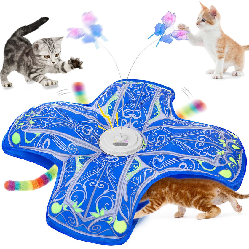 Qraxond Interactive Cat Toys for Indoor Cats,[Newly Upgraded] Rechargeable Touch Activated Hide and Seek Kitten Toy with Fluttering (Blue Cover Cloth Toy) 🍁 All In One Marketplace Canada