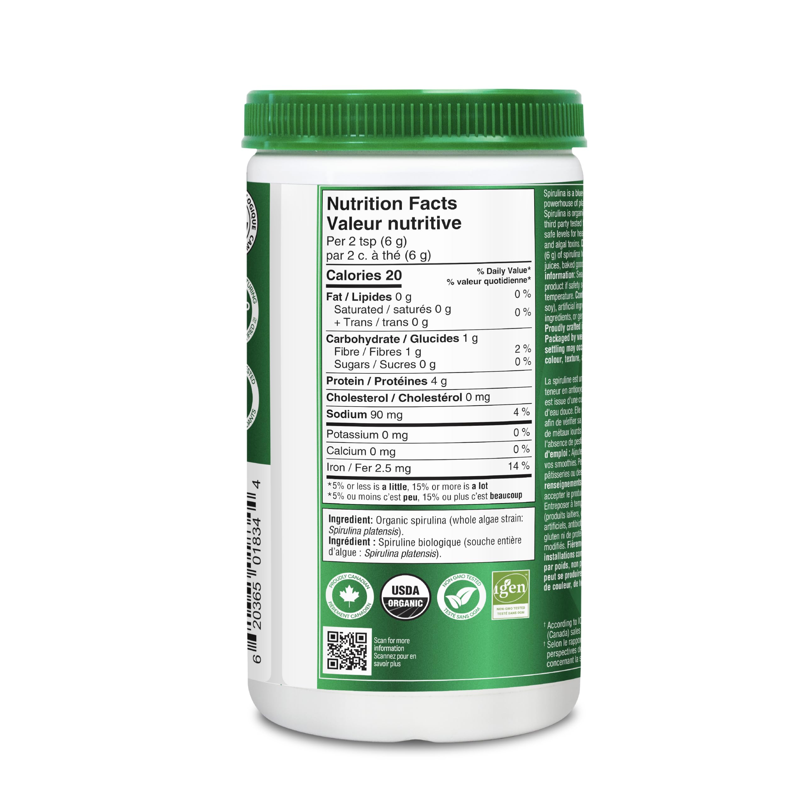Organika Canadian-Made Certified Organic Spirulina Powder- Superfood, 3rd Party Tested, Pristine Sourcing, Vegan- 500g 🍁 All In One Marketplace Canada