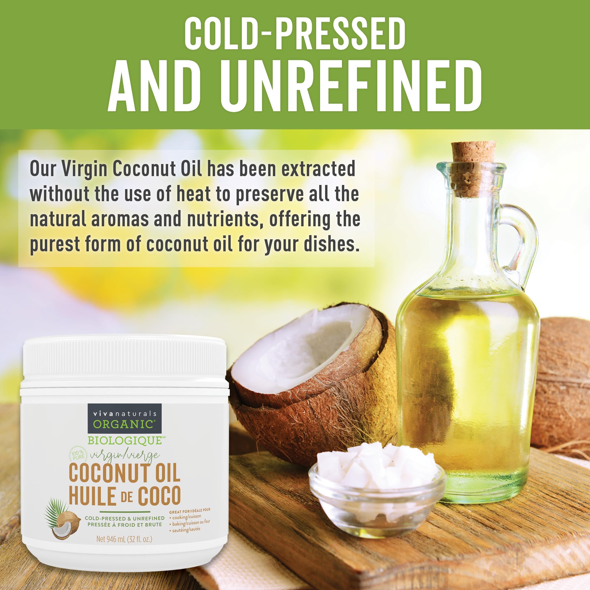 Viva Naturals Organic Virgin Coconut Oil, 32 fl oz (946 mL) – Coconut Oil for Hair, Skin, Cooking & Baking – Cold-Pressed, Unrefined & Non-GMO – Keto & Paleo Certified – BPA-Free Jar 🍁 All In One Marketplace Canada