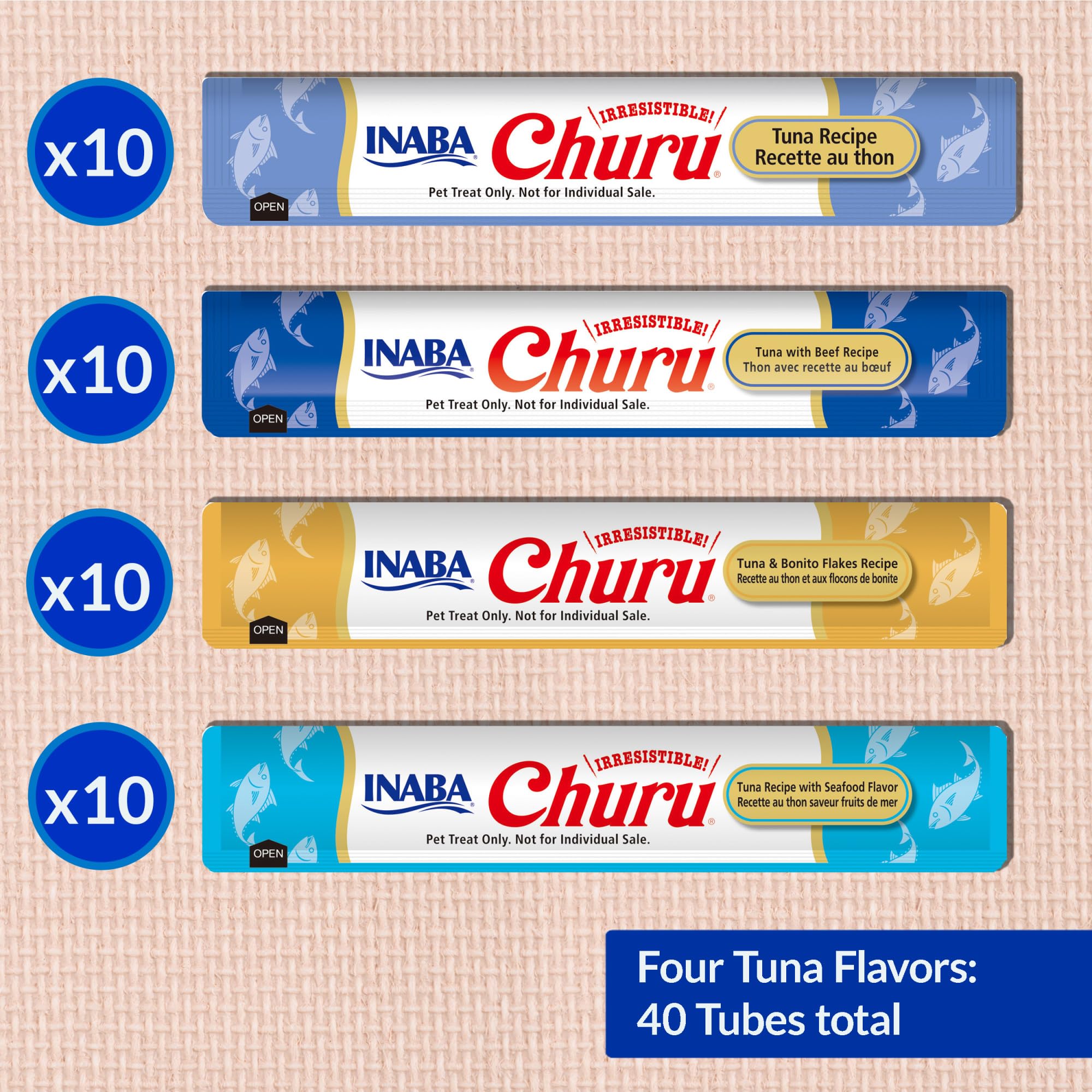 INABA Churu Cat Treats, Lickable, Squeezable Creamy Purée Cat Treat with Green Tea Extract & Taurine, 14 Grams Each Tube, 40 Tubes, Tuna Variety Box 🍁 All In One Marketplace Canada