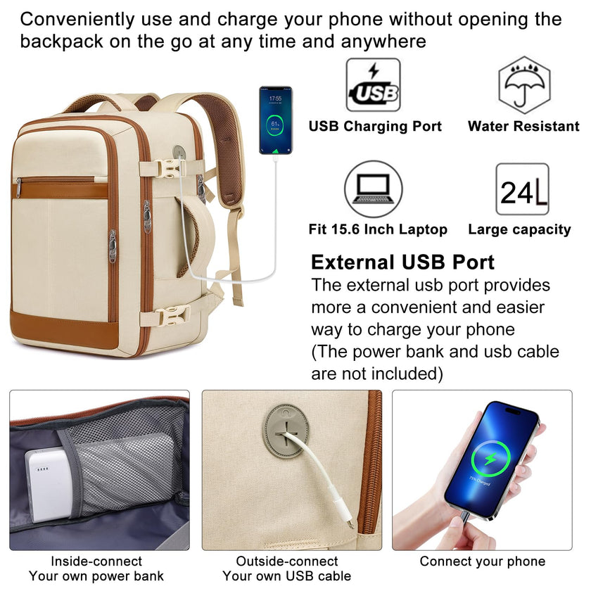 Travel Backpack for Women Flight Approved Carry On Travel Backpack with Shoe Pouch,TSA 15.6inch Laptop Sac à Dos Personal Item Bag for Weekender Overnight Bags Bookbag Travel Essentials,Beige 🍁 All In One Marketplace Canada