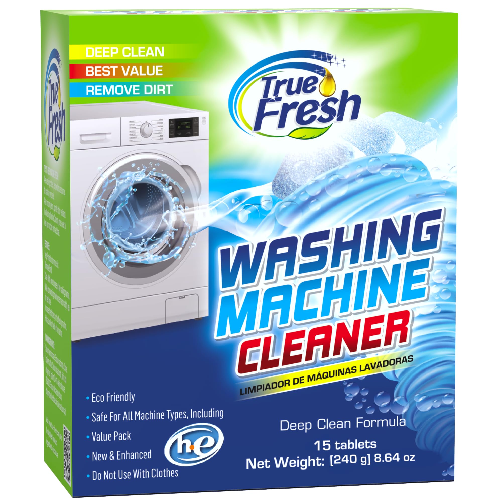 True Fresh Washing Machine Cleaner Tablets, Solid Deep Cleaning Tablet, Finally Clean All Washer Machines Including HE Front Loader Top Load- 15 pack 🍁 All In One Marketplace Canada