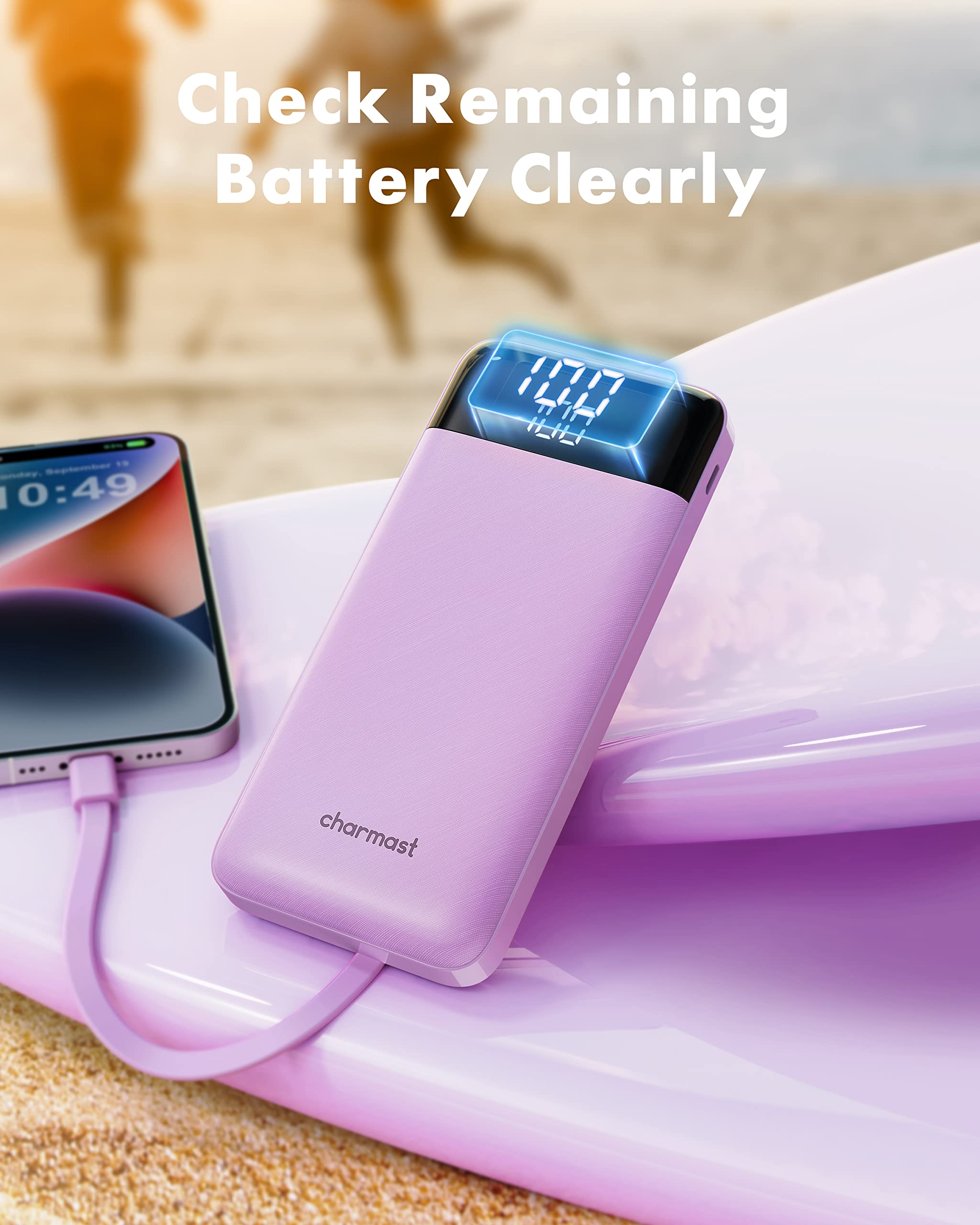 Charmast Portable Charger with Built in Cables, Power Bank with Cords Wires, Slim 10000mAh Travel Battery Pack 6 Outputs 3 Inputs 3A Fast Charging for Samsung Google Pixel LG Moto iPhone iPad 🍁 All In One Marketplace Canada