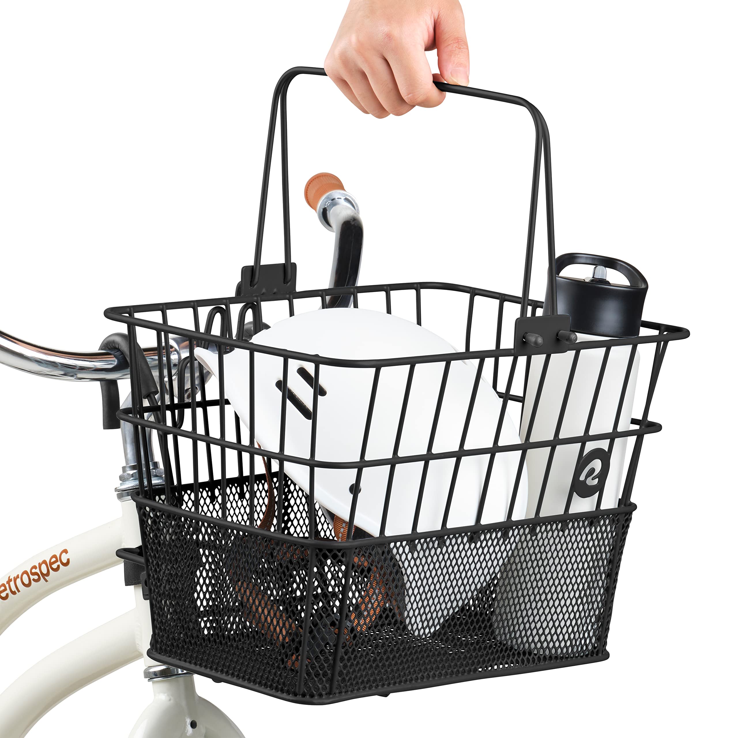 Retrospec Apollo Detachable Front Bike Basket Steel Half-Mesh with Integrated Detachable Hooks and Built-in Handle, Easy Assembly and Portability for Bicycles 🍁 All In One Marketplace Canada
