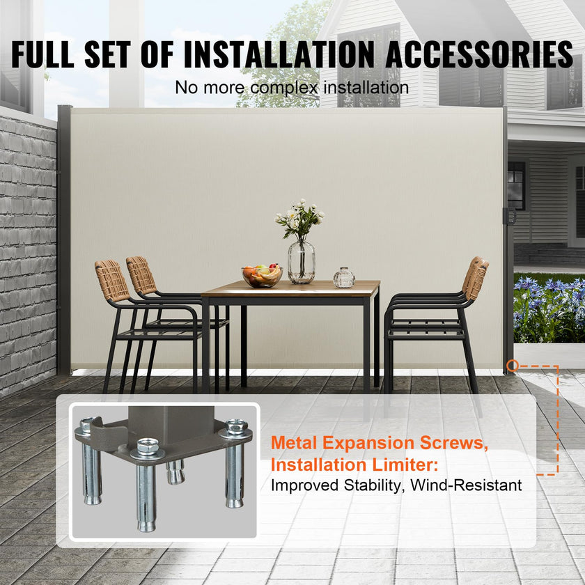 VEVOR Retractable Side Awning, 71''x 138'' Outdoor Privacy Screen, 180g Polyester Water-Proof Retractable Patio Screen, UV 30+ Room Divider Wind Screen for Patio, Backyard, Balcony, Gray 🍁 All In One Marketplace Canada