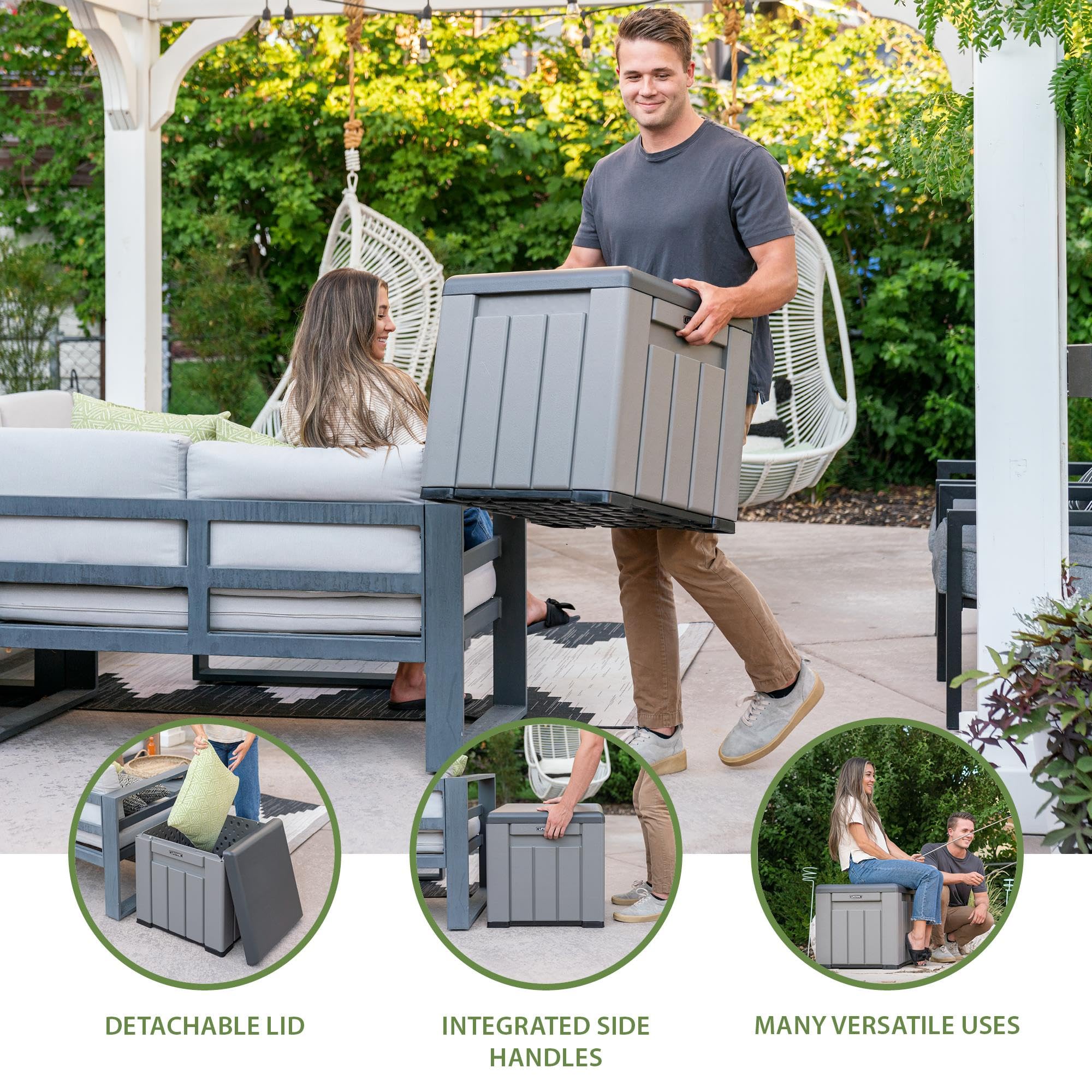 LIFETIME 25 Gallon Outdoor Storage Cube, Deckbox, Brown lid, Storage Box for Gardening Tools, Pool Supplies, Patio Furniture & More 🍁 All In One Marketplace Canada