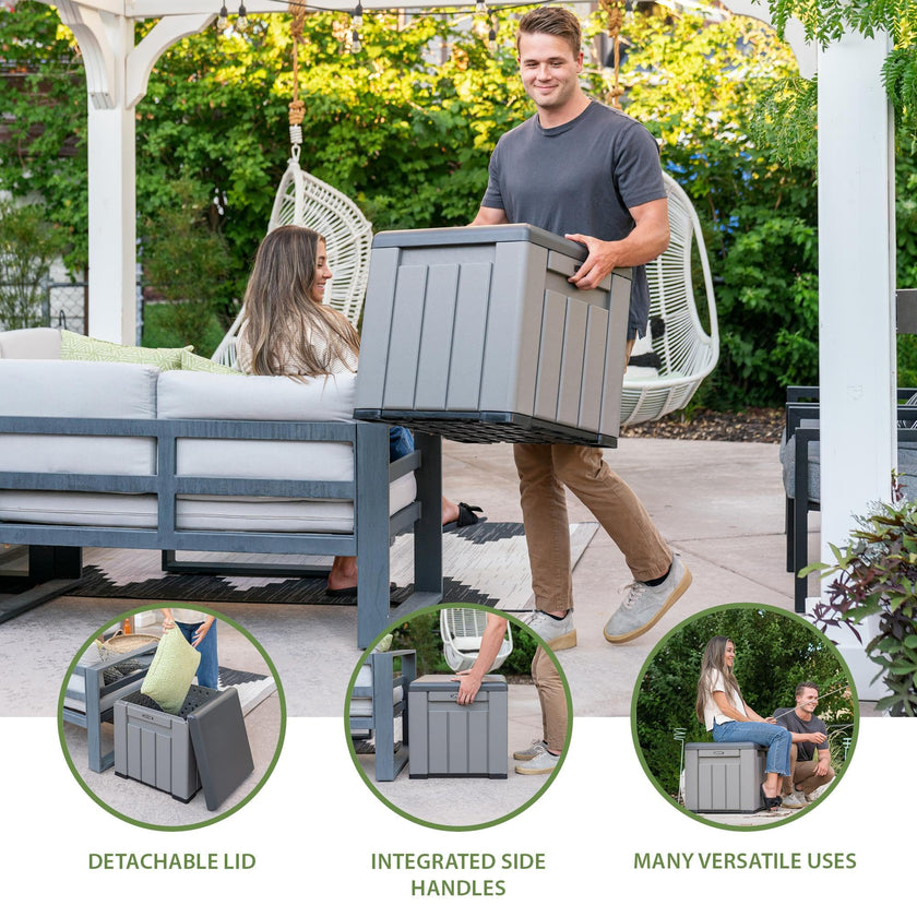 LIFETIME 25 Gallon Outdoor Storage Cube, Deckbox, Brown lid, Storage Box for Gardening Tools, Pool Supplies, Patio Furniture & More 🍁 All In One Marketplace Canada