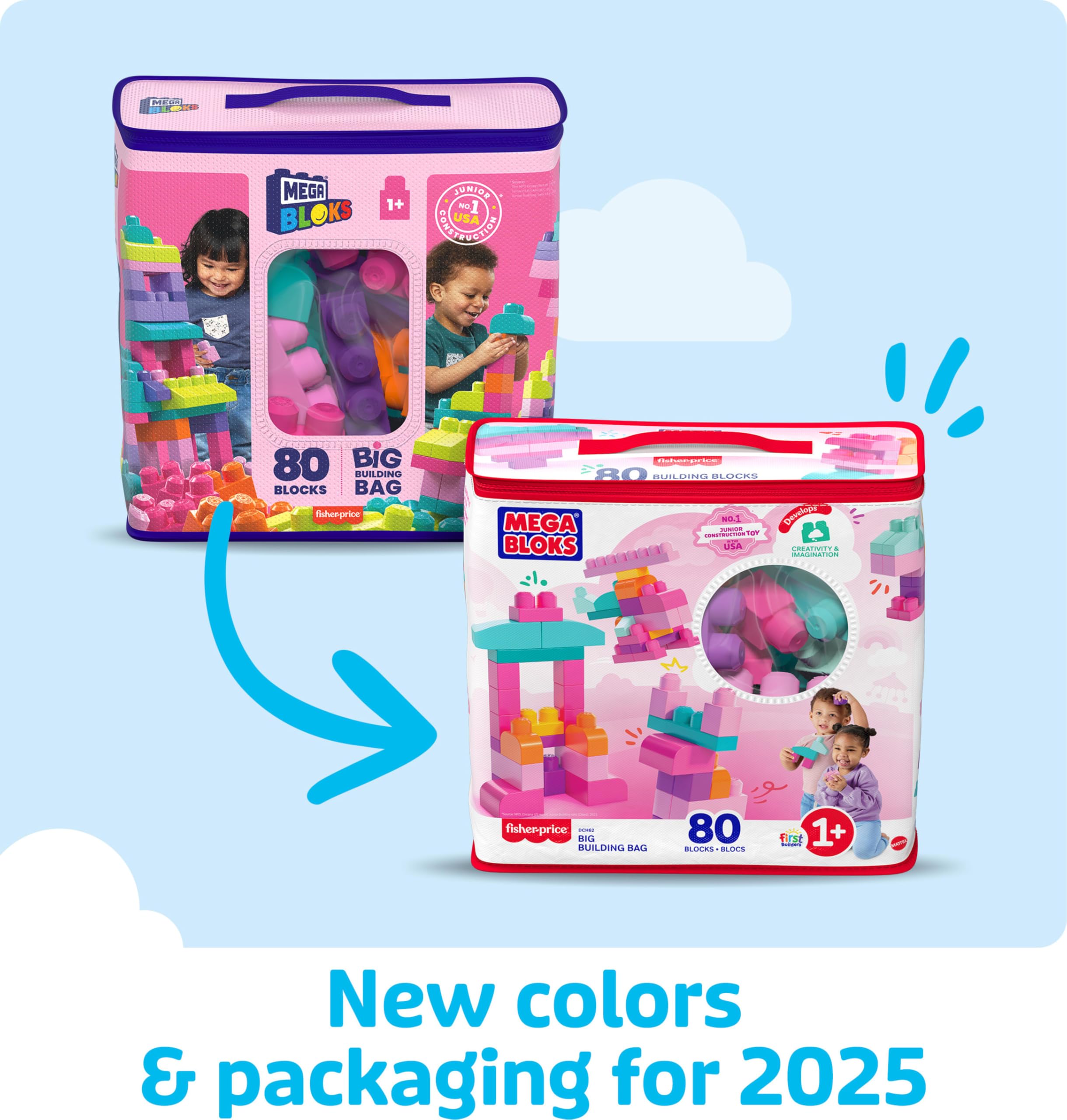 MEGA BLOKS First Builders Toddler Blocks Toys Set, Big Building Bag Collection with 80 Pieces and Storage, Pink, Ages 1+ Years 🍁 All In One Marketplace Canada