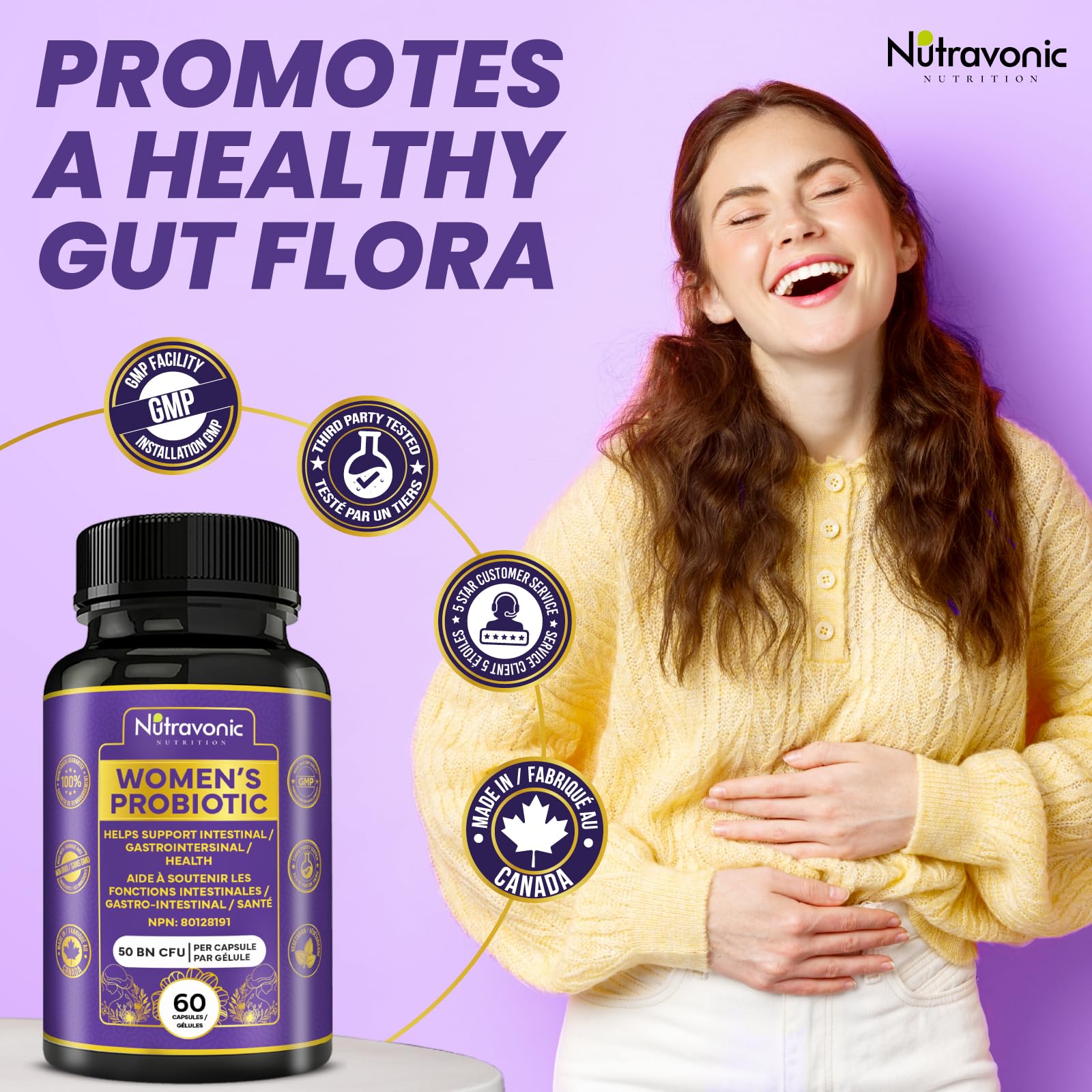 Probiotics for Women - 50 Billion CFUs Per Delayed Release Capsule. 15 Diverse Strains, including strains Limosilactobacillus Reuteri (lactobacillus reuteri) & lactobacillus gasseri. Support Gut Health, Bloating Relief & Digestion - 2 Month Supply. Nutrav