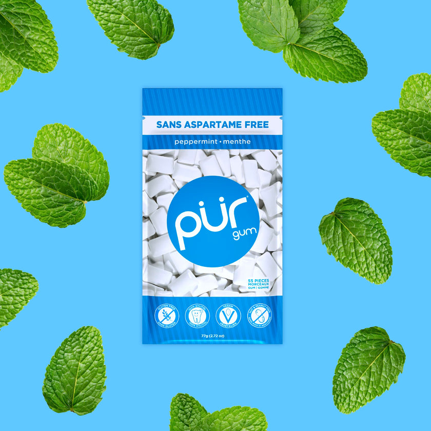 PUR Gum | Aspartame Free Chewing Gum | 100% Xylitol | Natural Peppermint Flavoured Gum, 55 Pieces (Pack of 6) 🍁 All In One Marketplace Canada