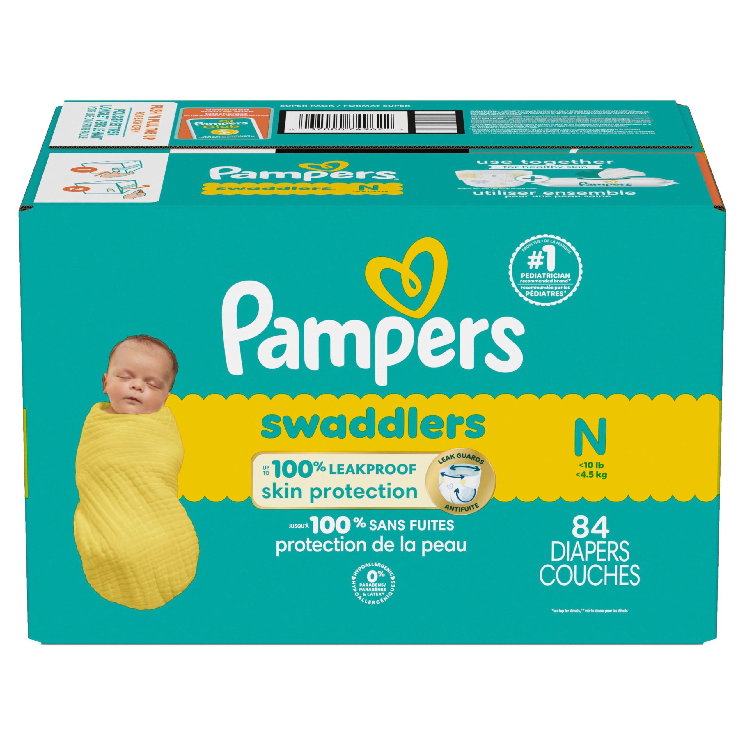 Pampers Swaddlers Diapers, Size 0 (up to 10 lbs), 84 Count, Absorbent, Keeps Baby Dry and Comfortable, Skin Safe Disposable Baby Diaper 🍁 All In One Marketplace Canada