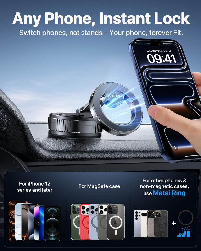 Miracase 2026 for MagSafe Car Mount: [Ultra-Strong Vacuum Suction + Handlebar] 360° Rotatable Handlebar Mount, Car Phone Holder for All Phone Models 🍁 All In One Marketplace Canada