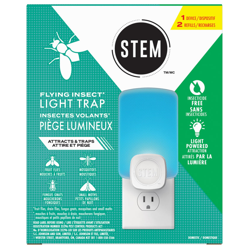 STEM Flying Insect Light Trap Kit, Fruit Fly Trap for Indoor Use, Effective Insect Control for Home, Drain Fly & Fungus Gnat Control, Insecticide-Free Plug-in Device, 1 Device + 2 Cartridges 🍁 All In One Marketplace Canada