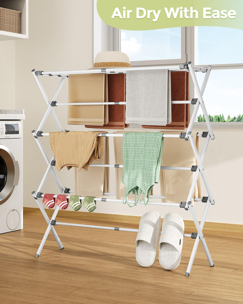 APEXCHASER Clothes Drying Rack, Expandable Drying Rack Clothes, Collapsible 3 Tiers Foldable Laundry Rack Indoor, for Baby Clothe Towels Bibs, White, 37.6inch 🍁 All In One Marketplace Canada