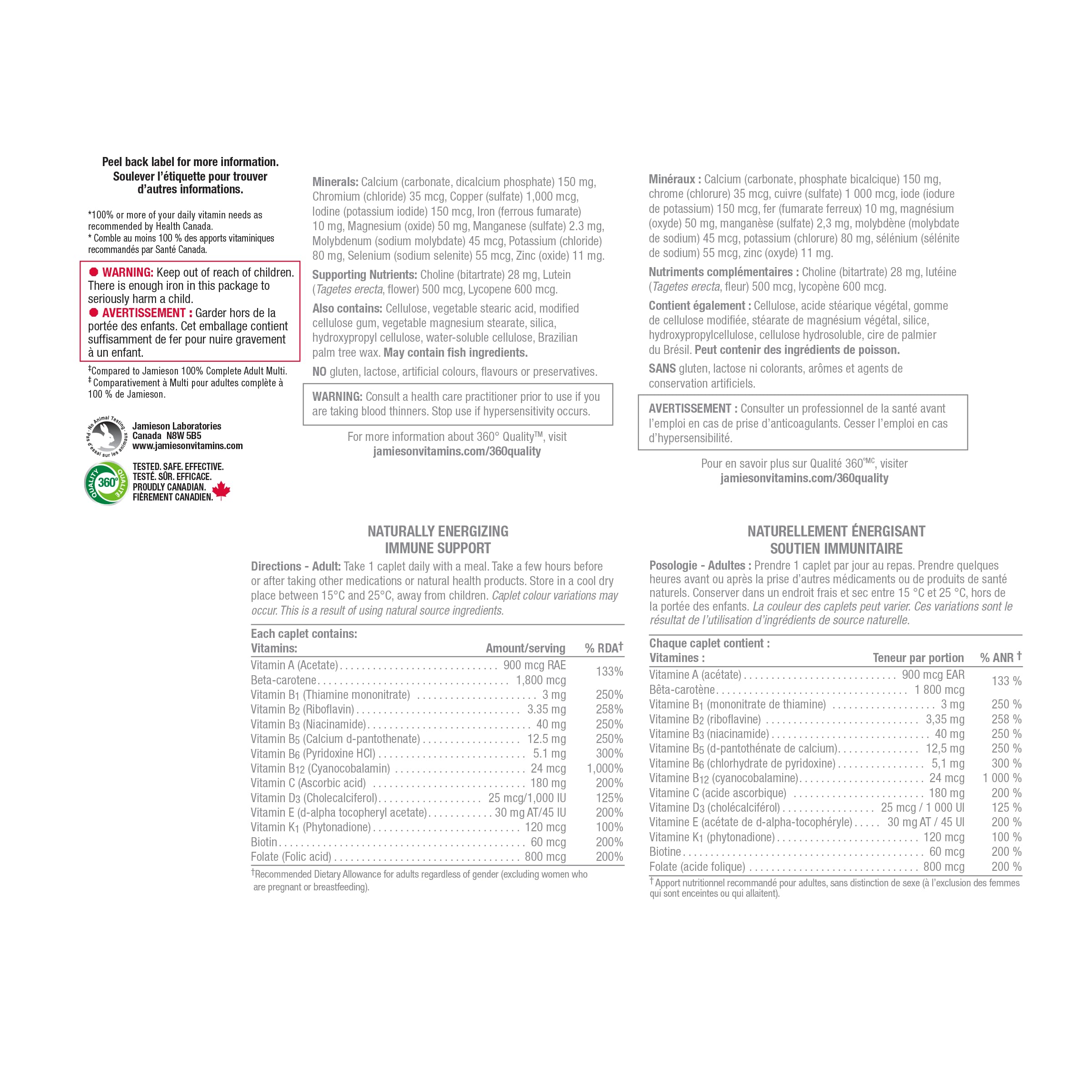 Jamieson 100% Complete Multivitamin Max Strength, with Higher Concentrations of Vitamin B, Vitamin C, and Vitamin D. Supports Immunity, Energy, and Overall Health, Gluten-Free, One Per Day, 115 Caplets 🍁 All In One Marketplace Canada