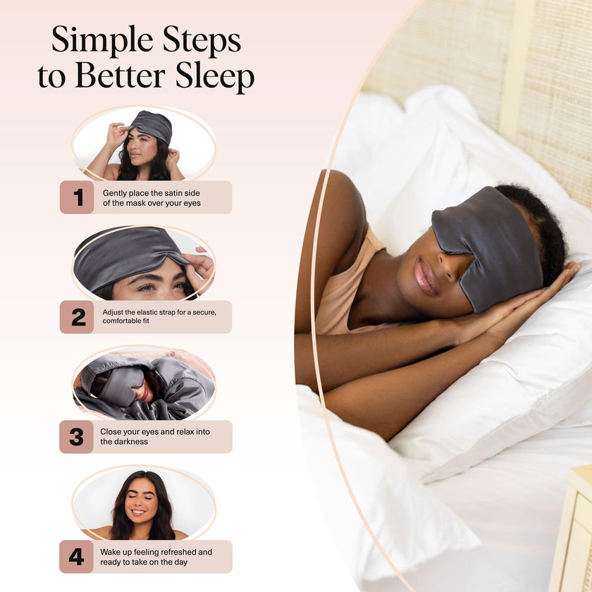 Kitsch Satin Sleep Mask - Eye Masks for Sleep, Softer Than Silk Satin Sleeping Mask Blindfold and Sleep Masks for Women and Men, Eye Care Travel Essentials - Charcoal Black 🍁 All In One Marketplace Canada