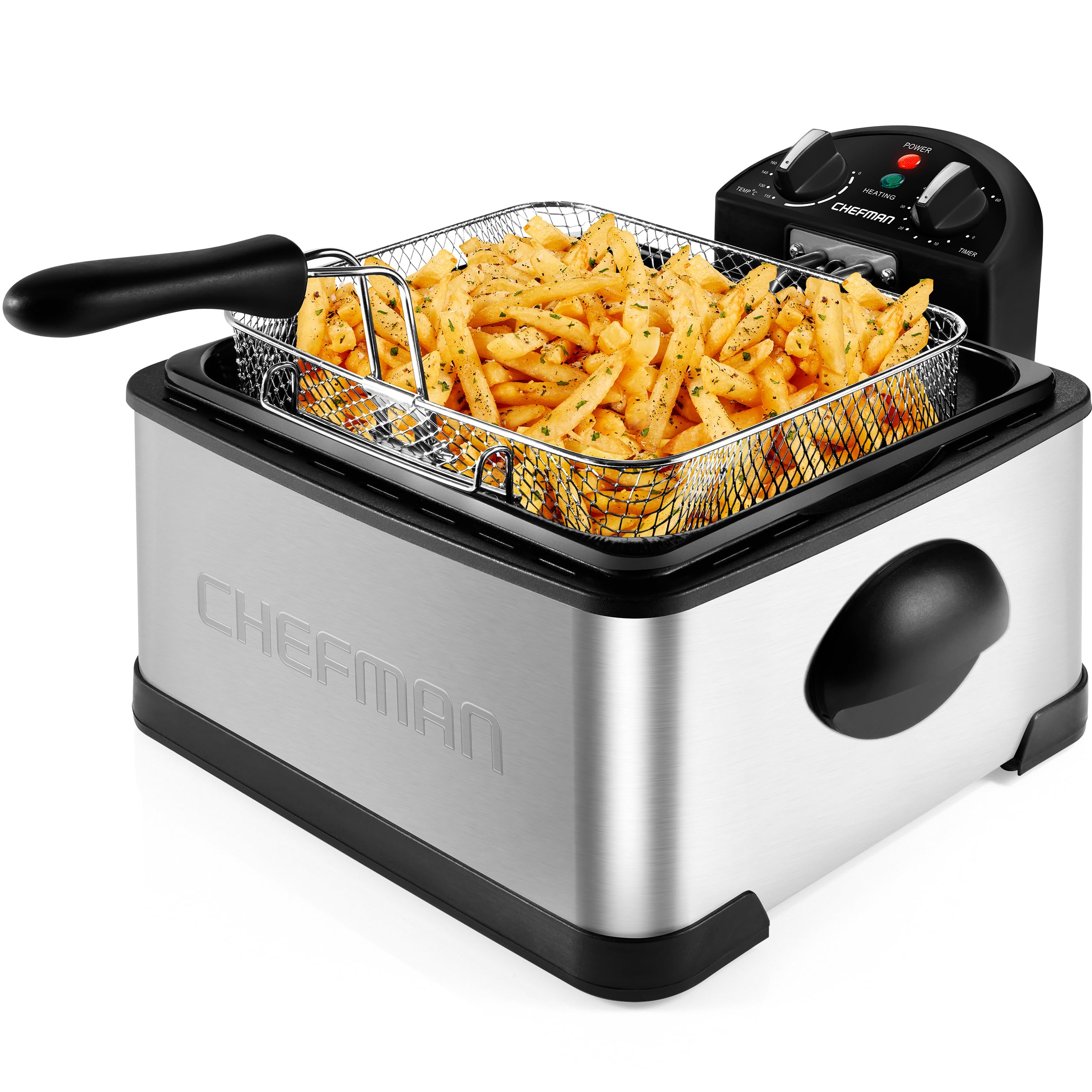 Chefman 4.3 Liter Deep Fryer with Basket for Home Use, XL Jumbo Size Fry Basket Strainer, Adjustable Temperature & Timer Fish Fryer, Chicken Fryer, French Fry Maker, Gifts for Cooks, Stainless Steel 🍁 All In One Marketplace Canada