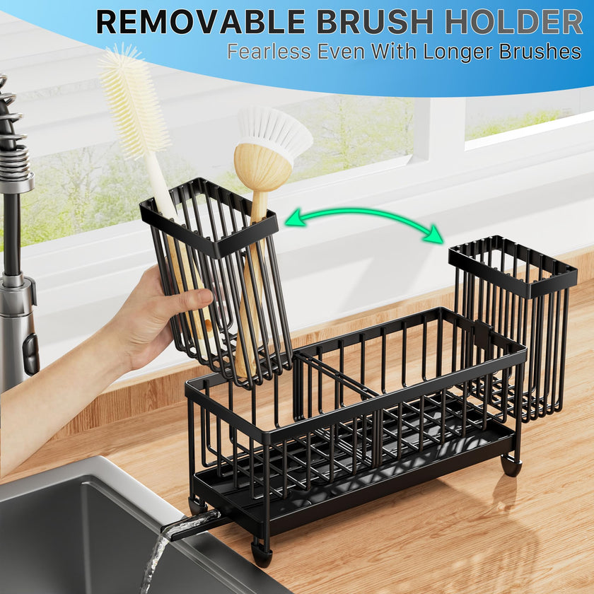 Cisily Sponge Holder for Kitchen Sink, Sink Caddy with High Brush Holder, Organzier Rustproof 304 Stainless Steel Dish Organizer Divider, Soap Dispenser Storage (Black) 🍁 All In One Marketplace Canada