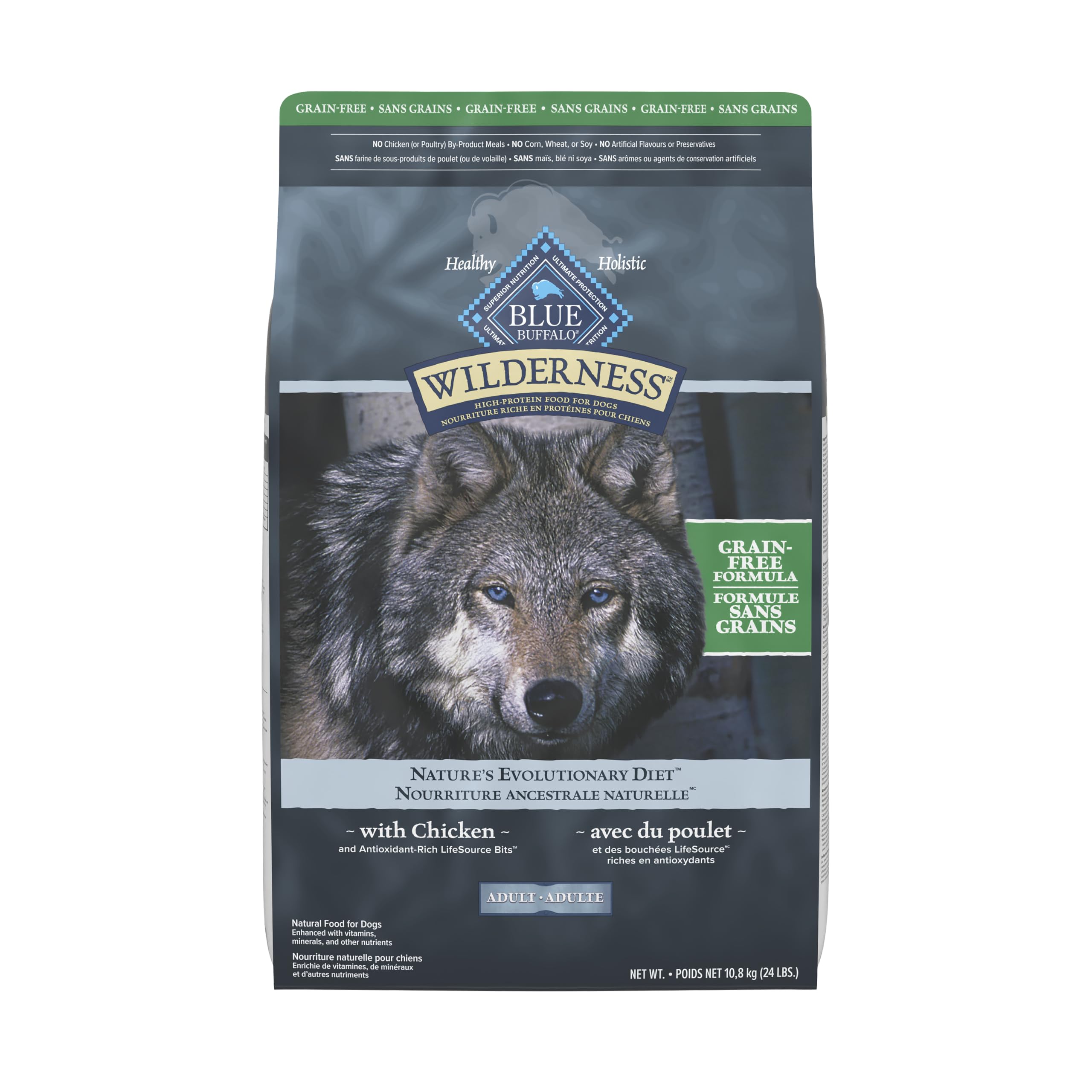 Blue Buffalo Wilderness with Chicken High-Protein Grain-Free Adult Dry Dog Food, 34g Protein, Supports Immunity with Antioxidant-Rich LifeSource Bits, Promotes Healthy Muscle Development, 24 lbs. 🍁 All In One Marketplace Canada