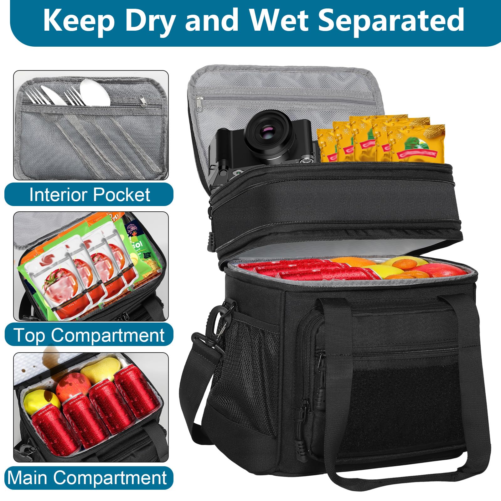 Tactical Lunch Box Cooler Bag - Expandable Insulated Lunch Bag for Men Daily - Large Lunchbox for Adults Work Shifts Outdoor Trips Black 16L 🍁 All In One Marketplace Canada