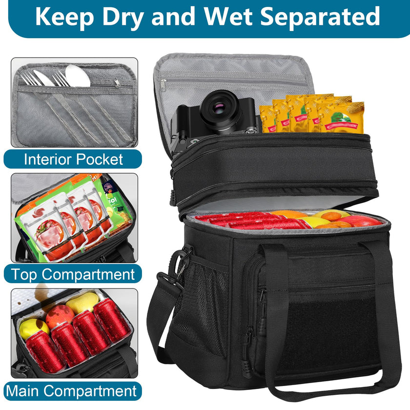 Tactical Lunch Box Cooler Bag - Expandable Insulated Lunch Bag for Men Daily - Large Lunchbox for Adults Work Shifts Outdoor Trips Black 16L 🍁 All In One Marketplace Canada