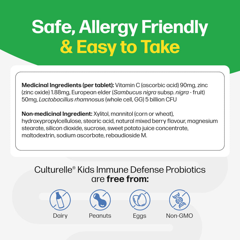 Culturelle Kids Immune Defense, Probiotic + Elderberry, Vitamin C and Zinc, Immune Support for Kids, Mixed Berry Chewables, 30 count 🍁 All In One Marketplace Canada