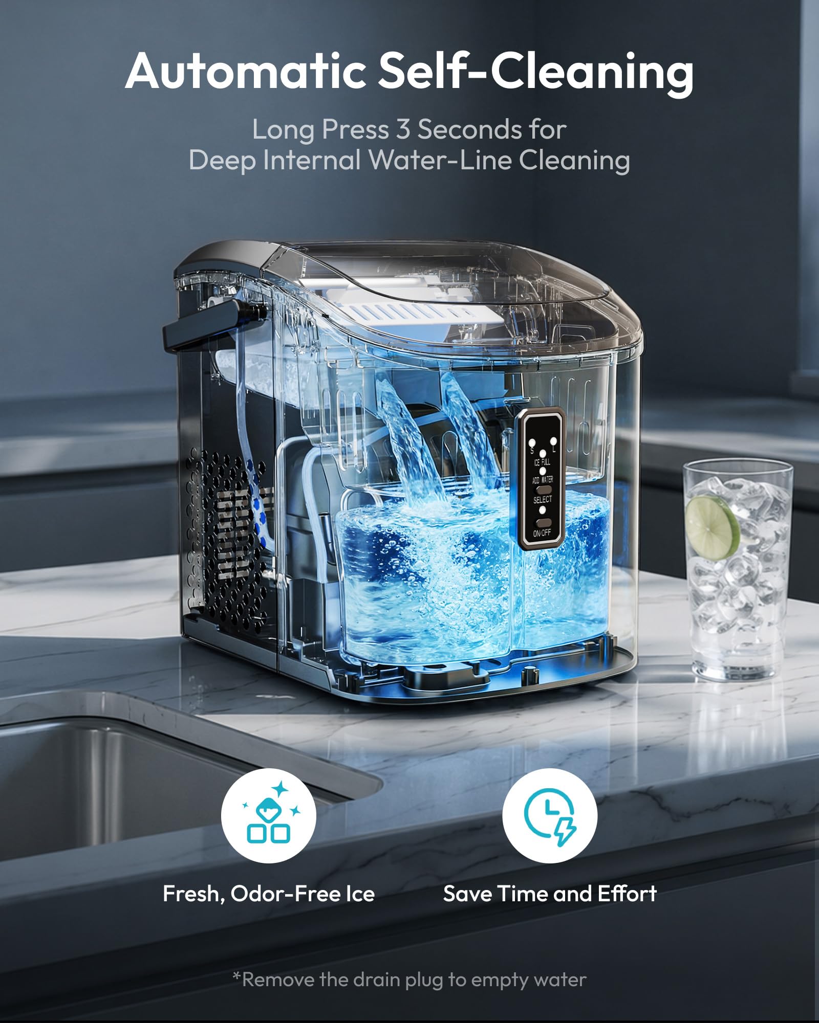 EUHOMY Ice Maker Countertop, 9 Cubes Ready in 6 Mins, 26lbs/24H, Self-Cleaning, Portable Ice Maker Machine with Carry Handle, Basket and Scoop, 2 Sizes of Bullet Ice for Home, Kitchen, Office 🍁 All In One Marketplace Canada
