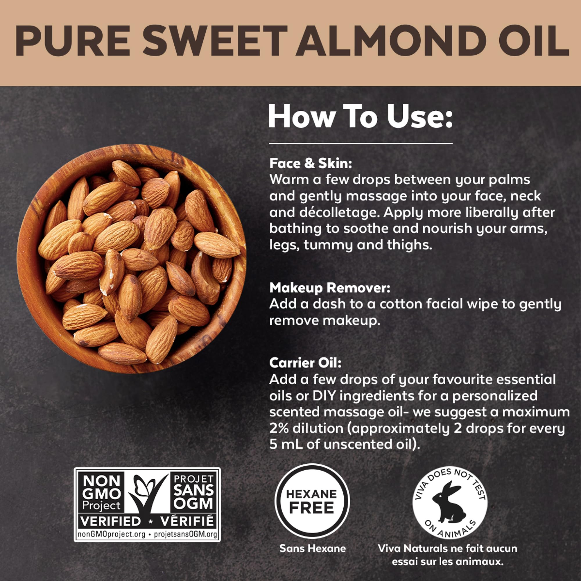 Viva Naturals Sweet Almond Oil – Almond Oil for Skin, Hair & Face, Body Oil After Shower, Body Oil for Dry Skin, Carrier Oil for Essential Oils & Almond Hair Oil, 16 fl oz 🍁 All In One Marketplace Canada