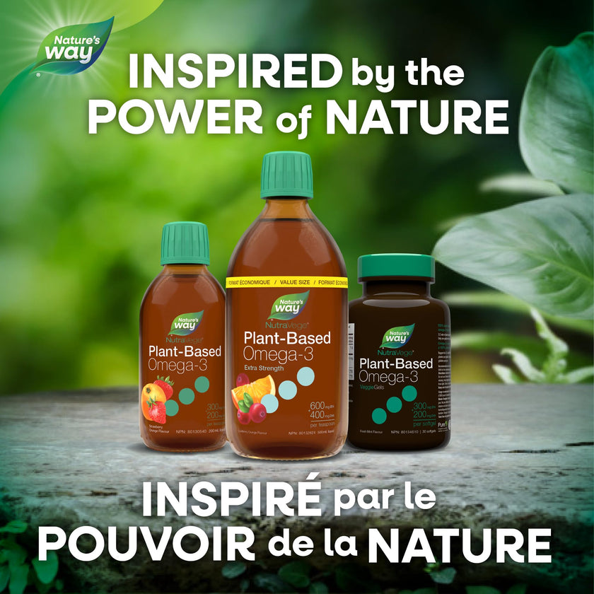 Nature's Way NutraVege Plant-based Omega-3 Supplement, Extra Strength Formula, Vegetarian, EPA + DHA from Algal Oil, Vegan, Cranberry Orange Flavour, 500 mL Liquid, Value Size 🍁 All In One Marketplace Canada