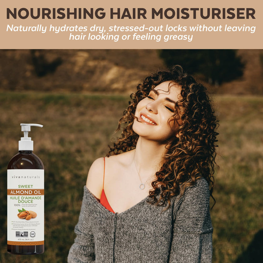Viva Naturals Sweet Almond Oil – Almond Oil for Skin, Hair & Face, Body Oil After Shower, Body Oil for Dry Skin, Carrier Oil for Essential Oils & Almond Hair Oil, 16 fl oz 🍁 All In One Marketplace Canada