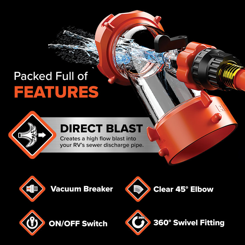 Camco Rhino Blaster — Camper Holding Tank and RV Portable Waste Tank Rinser — Provides Thorough RV Tank Cleaning — Features a Backflow Preventer & 45-Degree Clear Elbow Adapter (39080) 🍁 All In One Marketplace Canada