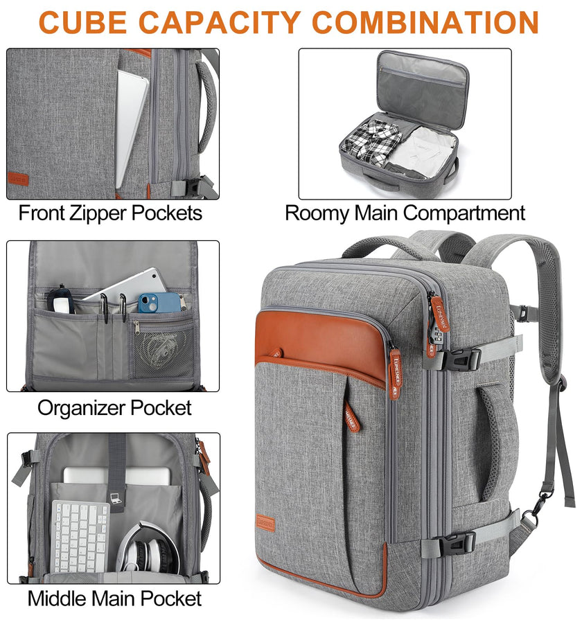 Carry on Backpack, Extra Large 40L Flight Approved Travel Backpack for Men & Women,Expandable Large Suitcase Backpacks With 4 Packing Cubes,Water Resistant Luggage Daypack Business Weekender Bag,Grey 🍁 All In One Marketplace Canada