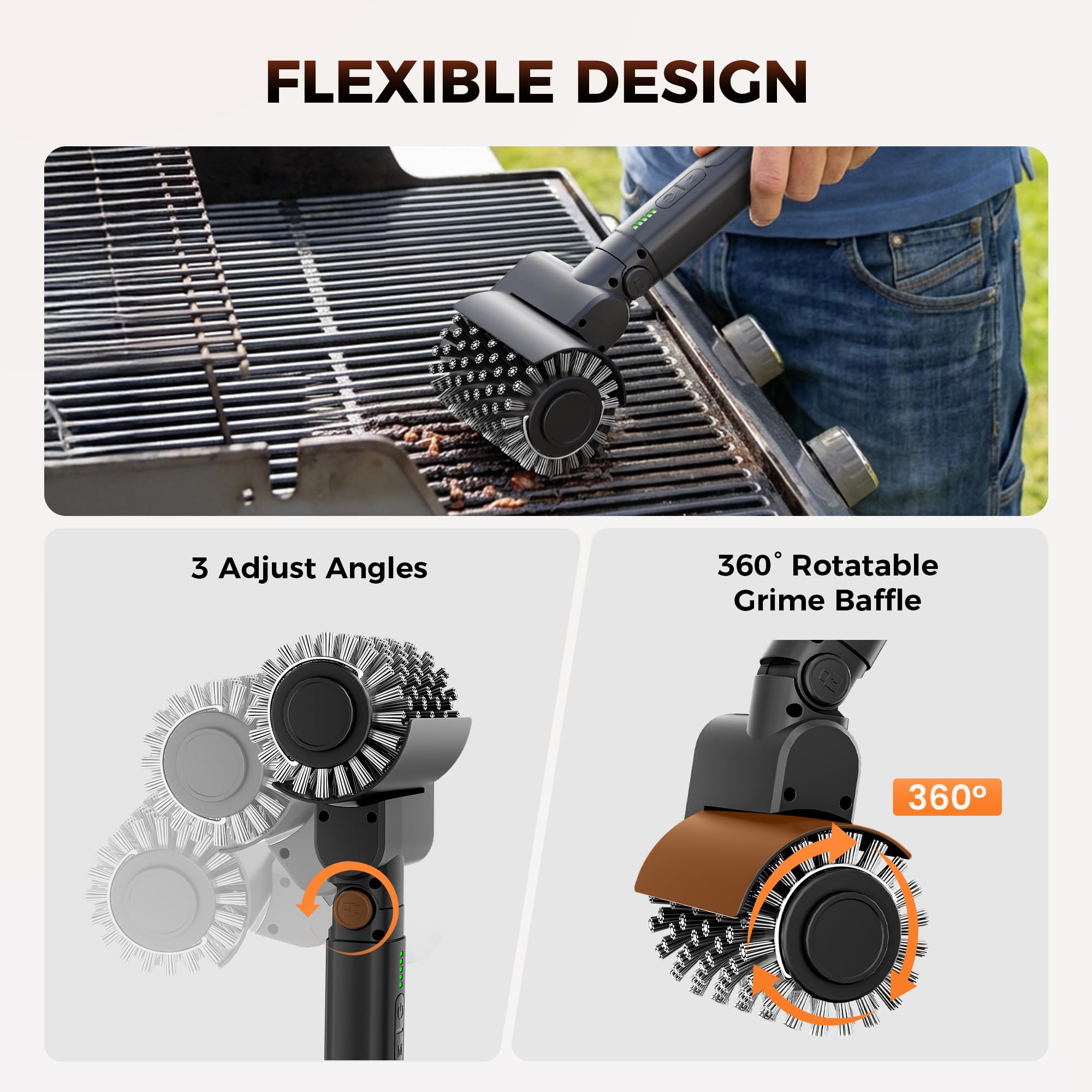 Leebein Electric Grill Brush for Outdoor, 2026 New BBQ Grill Cleaner with 3 Heads, 3-Speed & Angle Adjust Cordless Rotary Grill Brush, 150 Mins Runtime Grill Cleaning Brush for Barbecue Grates 🍁 All In One Marketplace Canada